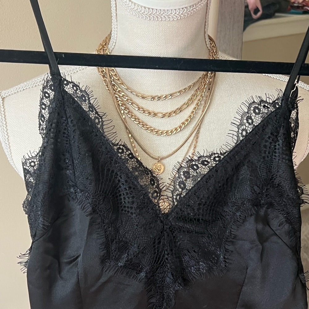 Black lace mini slip dress